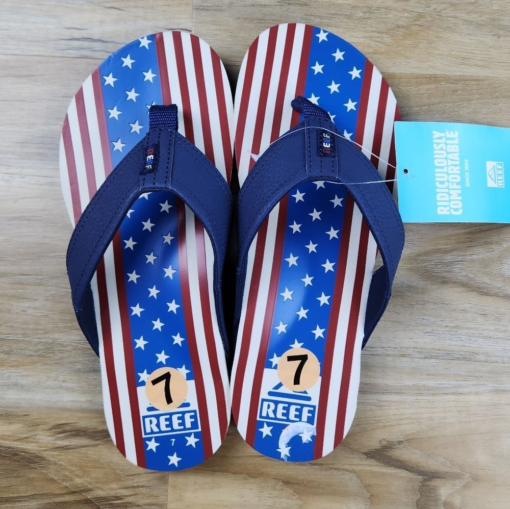 🔹️NWT Reef Newport Stars & Stripes Flip Flop Shoes Men's Size 7